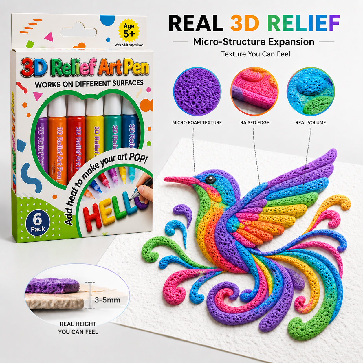 🦄👗Save66% by ordering today丨Ptolcno® 3D Relief Art Pen – Turn Flat Drawings Into Touchable 3D Art🪄
