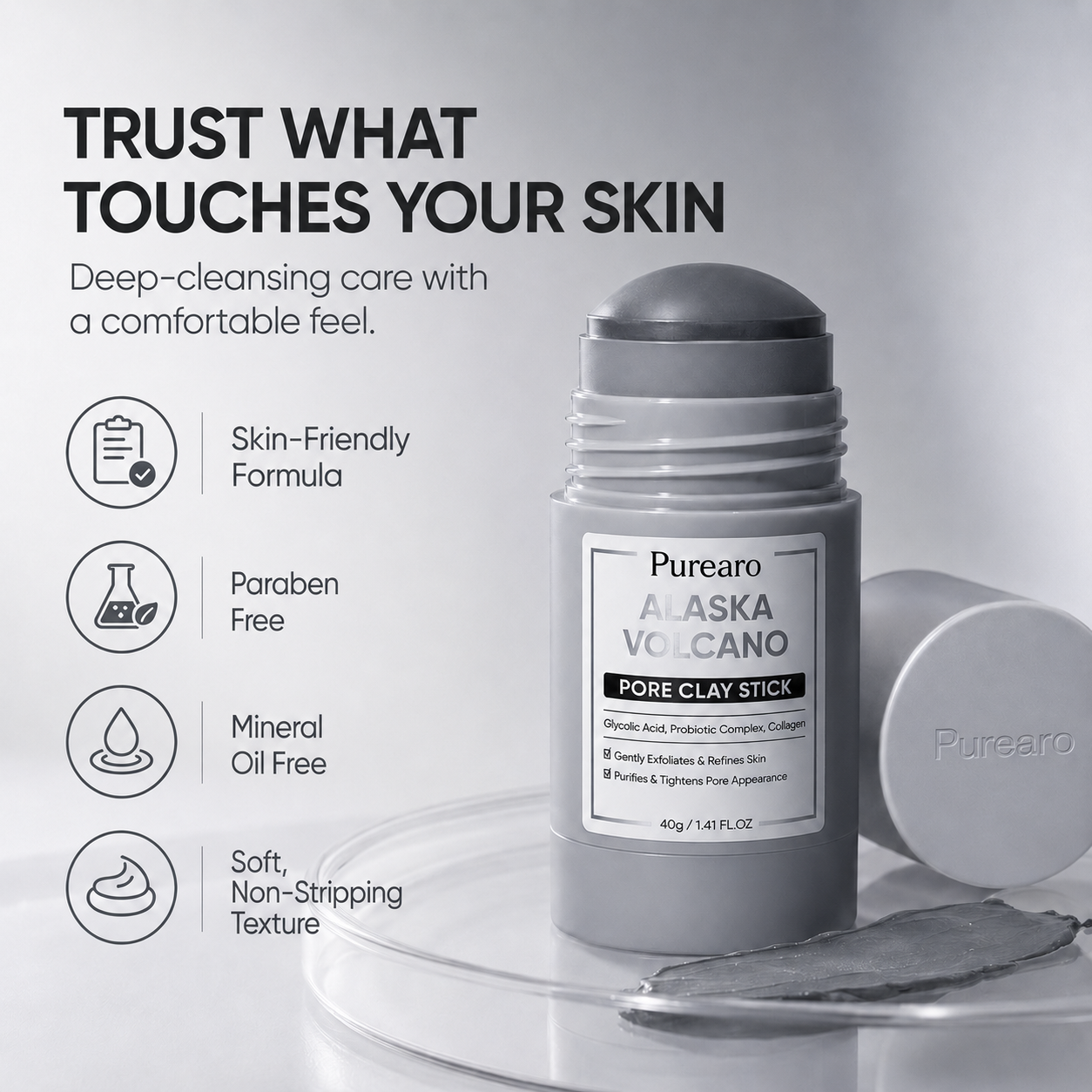 🌋 Purearo Clay Mask Stick Deep Pore Cleanse for Smoother Skin ✨